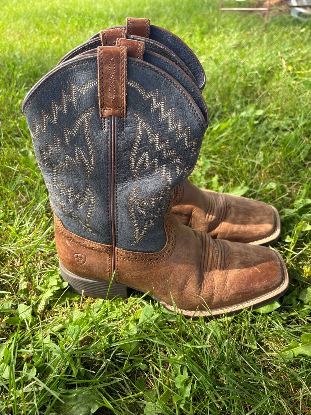 Ariat Tycoon Western Cowboy Boots Kids Youth Size 4 Brown Blue Leather